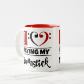 Bass Clef Heart I vind het geweldig om mijn stok a Tweekleurige Koffiemok (Voorkant links)