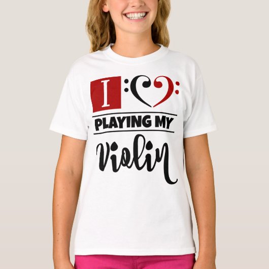 Bass Clef Heart I vind het geweldig om mijn viool  T-shirt (Voorkant)