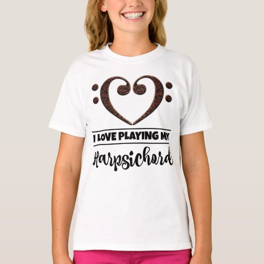 Bass Clef Heart Love Peling Harpsichord T-shirt (Voorkant)