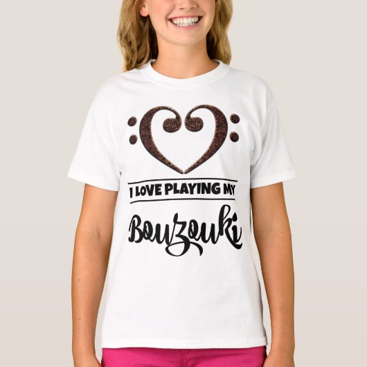 Bass Clef Heart Love Play Bouzouki T-shirt (Voorkant)