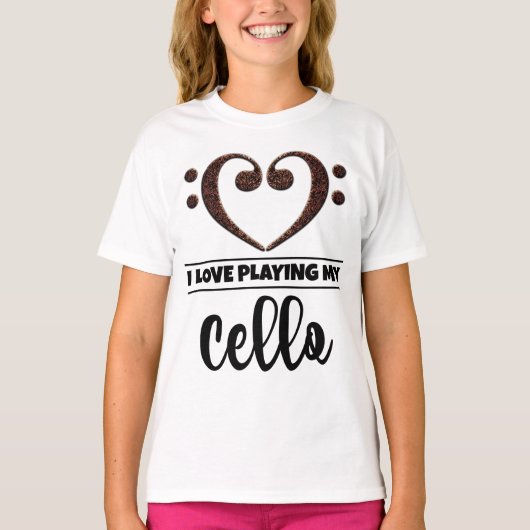 Bass Clef Heart Love Play Cello T-shirt (Voorkant)