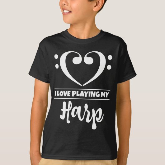 Bass Clef Heart Love Pplay Harp T-shirt (Voorkant)
