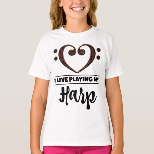 Bass Clef Heart Love Pplay Harp T-shirt (Voorkant)