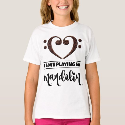 Bass Clef Heart Love Pplay Mandolin T-shirt (Voorkant)
