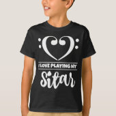 Bass Clef Heart Love Pplay Sitar T-shirt (Voorkant)
