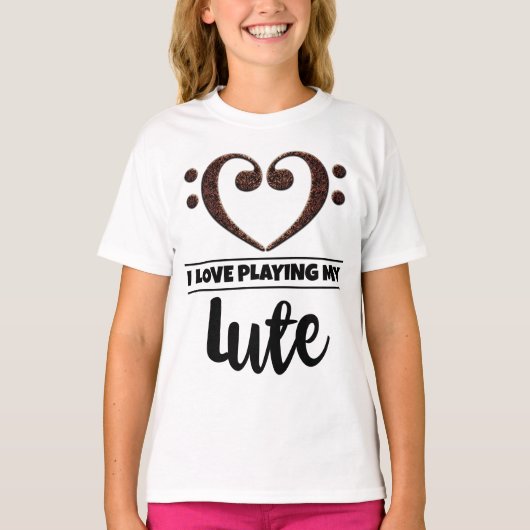 Bass Clef Heart Love Speel Lute T-shirt (Voorkant)