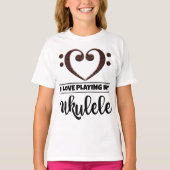Bass Clef Heart Love Speelling Ukulele T-shirt (Voorkant)