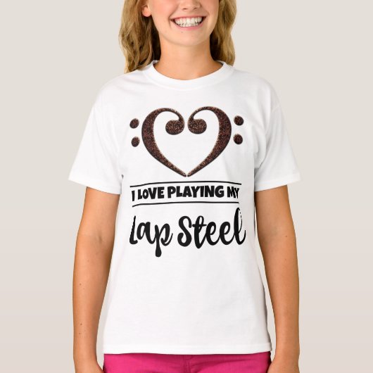 Bass Clef Heart Love Speling Lap Steel T-shirt (Voorkant)