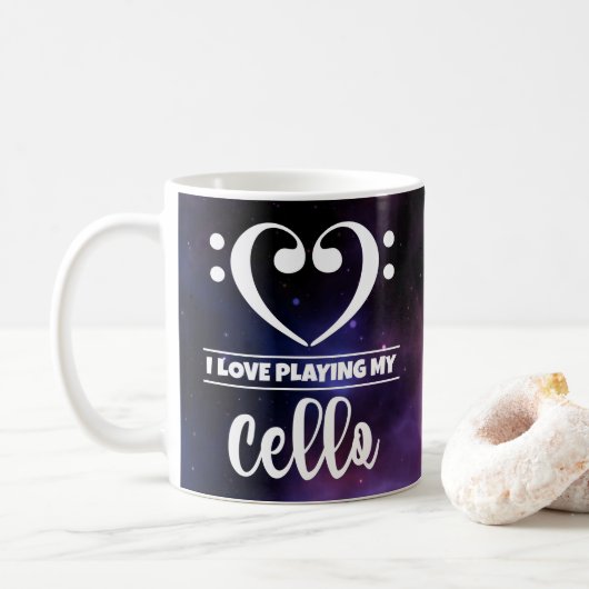 Bass Clef Heart Paarse Nebula Love Cello Koffiemok (Met donut)