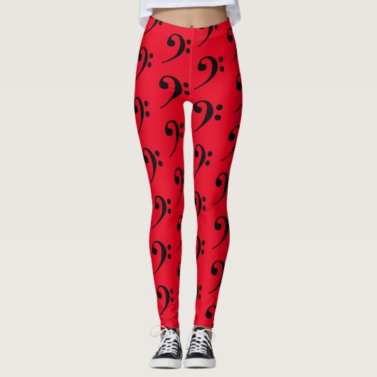 Bass Clef Music Instrument Orchestra Band Red Leggings (Voorkant)