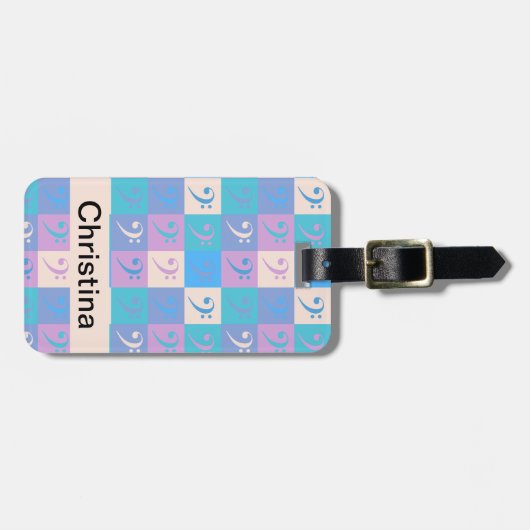 Bass Clef Music Pattern Pastel Personalize Bagagelabel (Voorkant horizontaal)