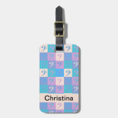 Bass Clef Music Pattern Pastel Personalize Bagagelabel (Voorkant verticaal)
