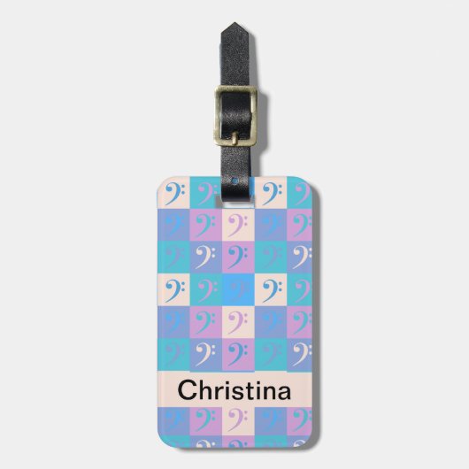 Bass Clef Music Pattern Pastel Personalize Bagagelabel (Voorkant verticaal)