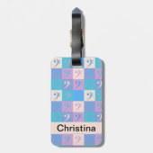 Bass Clef Music Pattern Pastel Personalize Bagagelabel (Achterkant verticaal)