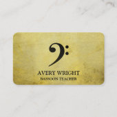 Bass Clef Music Teacher Gold & Black Professional Visitekaartje (Voorkant)