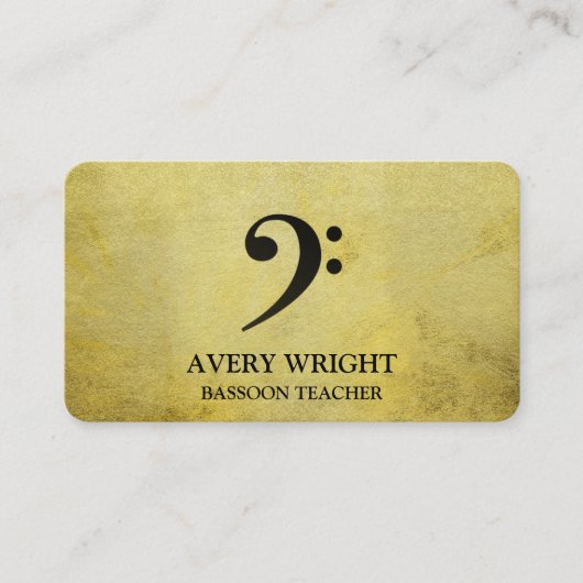 Bass Clef Music Teacher Gold & Black Professional Visitekaartje (Voorkant)