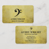 Bass Clef Music Teacher Gold & Black Professional Visitekaartje (Voorkant / Achterkant)