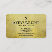 Bass Clef Music Teacher Gold & Black Professional Visitekaartje (Achterkant)