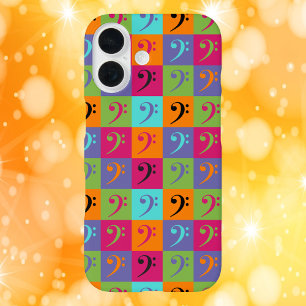 Bass Clef Muziekpatroon Sinaasappel Roze Paarse iPhone 16 Hoesje