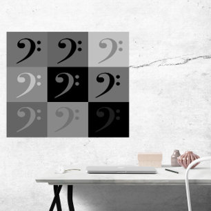 Bass Clef Patroon Zwart Grijs Poster