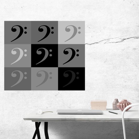 Bass Clef Patroon Zwart Grijs Poster