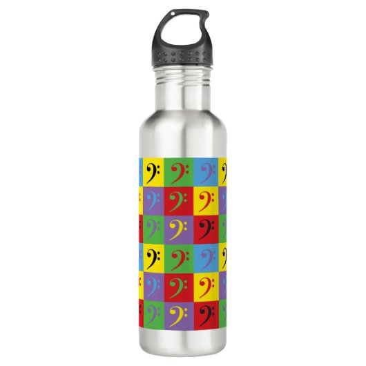 Bass Clef Rainbow Pop Art Pattern Waterfles (Voorkant)