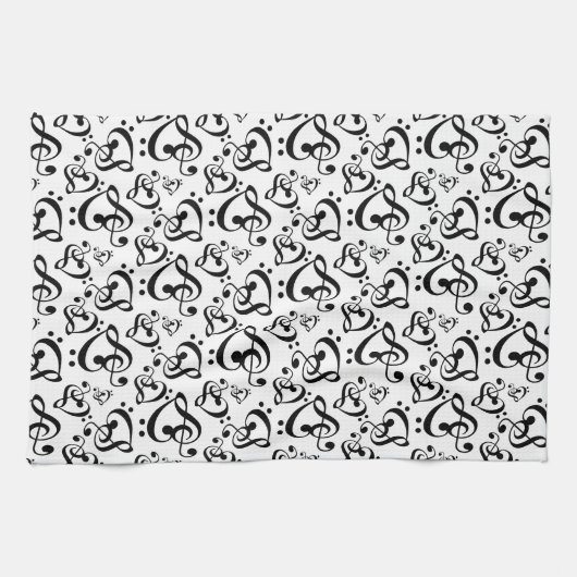 Bass Clef Treble Clef Hearts Music Pattern-handdoe Theedoek (Horizontaal)