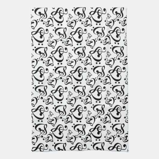 Bass Clef Treble Clef Hearts Music Pattern-handdoe Theedoek (Verticaal)