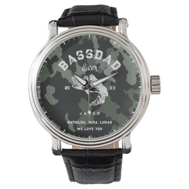 BASS DAD EVER Funny Vist Vaderdag Camouflag Horloge (Voorkant)