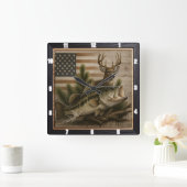 Bass Deer Amerikaanse vlag Vierkante Klok (Huis)