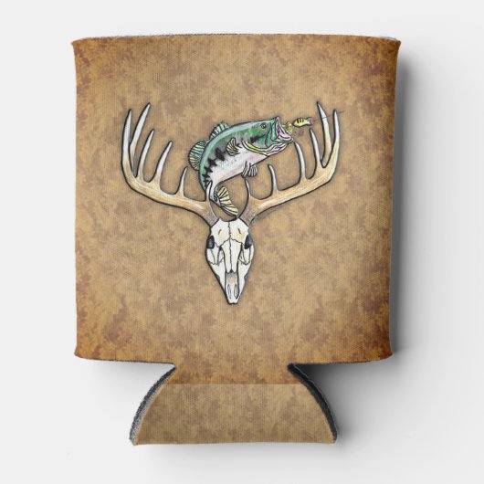 Bass die over grote horens herenschedel springt blikjeskoeler (Voorkant)