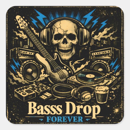 Bass Drop – Low Frequency Music Power Vierkante Sticker (Voorkant)