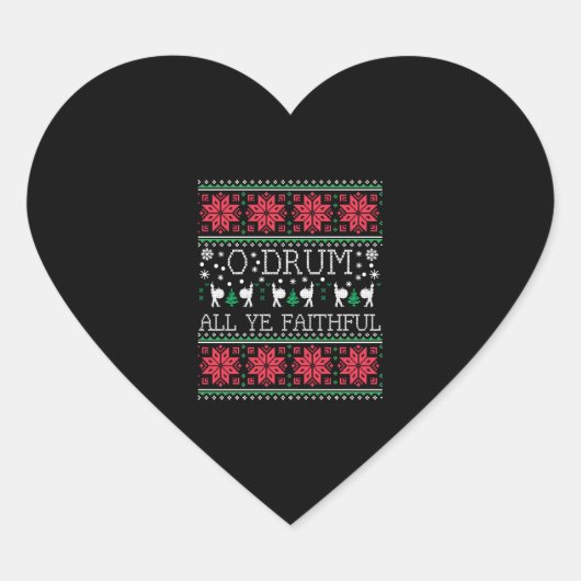 Bass Drum Drummer - Kerstmis, Ugly Sweater Gift Hart Sticker (Voorkant)