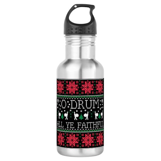 Bass Drum Drummer - Kerstmis, Ugly Sweater Gift Waterfles (Voorkant)