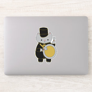 Bass Drummer marching Band Cat Black Yellow Gold Sticker
