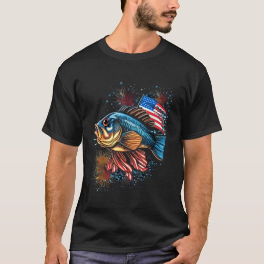 Bass Fish American Flag Patriotic Fishing T-shirt (Voorkant)