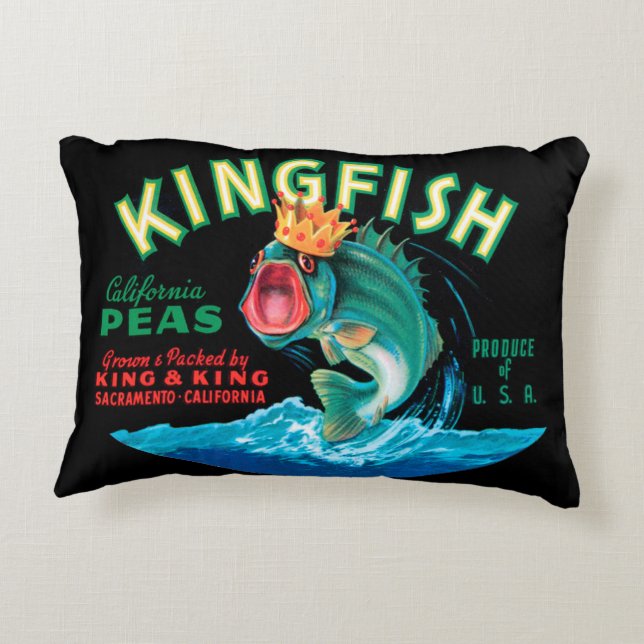 Bass Fish die een kroon op een zwarte achtergrond  Accent Kussen (Achterkant)