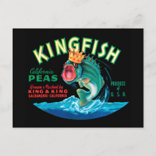 Bass Fish die een kroon op een zwarte achtergrond  Briefkaart