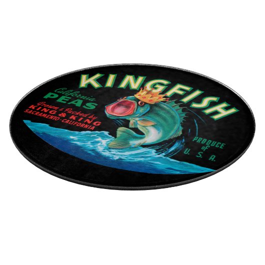 Bass Fish die een kroon op een zwarte achtergrond  Snijplank (Hoek)