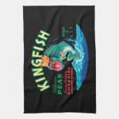 Bass Fish die een kroon op een zwarte achtergrond Theedoek (Verticaal)