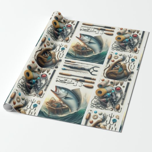 Bass Fish en Tackle voor hem Gift Wrapping Paper Cadeaupapier (Uitgerold)