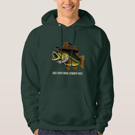 Bass Fish Reel Dads Draag Cowboy Petten Hoodie (Voorkant)