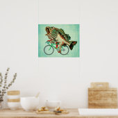 Bass Fish Rijden op een fiets Poster (Keuken)