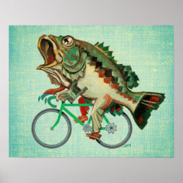 Bass Fish Rijden op een fiets Poster