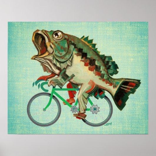 Bass Fish Rijden op een fiets Poster (Voorkant)