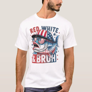 Bass Fish Rood Wit en Bruh 4 juli T-shirt