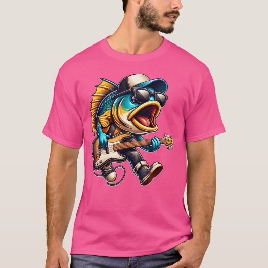 Bass Fish speelt gitaar T-shirt (Voorkant)