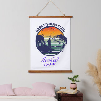Bass Fishing Club Retro Zonsondergang Hangend Wandkleed