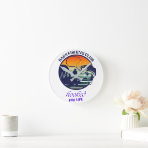 Bass Fishing Club Retro Zonsondergang Ronde Klok
