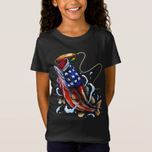 Bass Fishing Fish American Flag Dad Father Fourth T-shirt